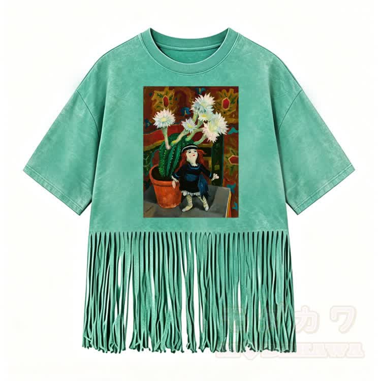 Art Graphic Modakawa Washed Fringe T-Shirt - Green - 5XL - image 6