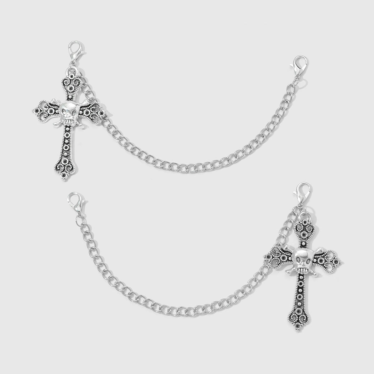Genuine Leather Platform Combat Boots with Shoe Chain - Sliver Cross Chains - F - image 16