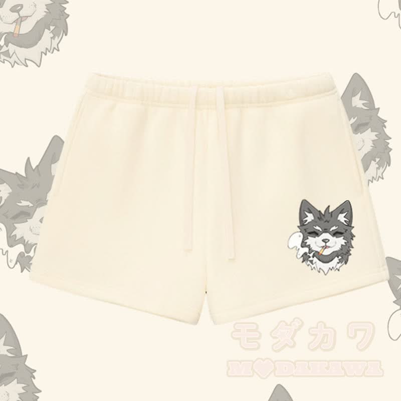 MODAKAWA Smoking Puppy Graphic Thick Fleece Lined Shorts - Apricot - L - image 3