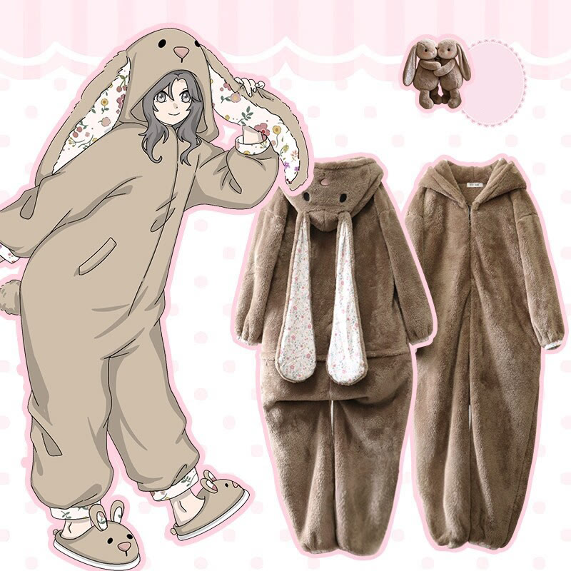 Cartoon Bunny Plush Onesie Pajamas - Brown Onesie - 6XL - image 9