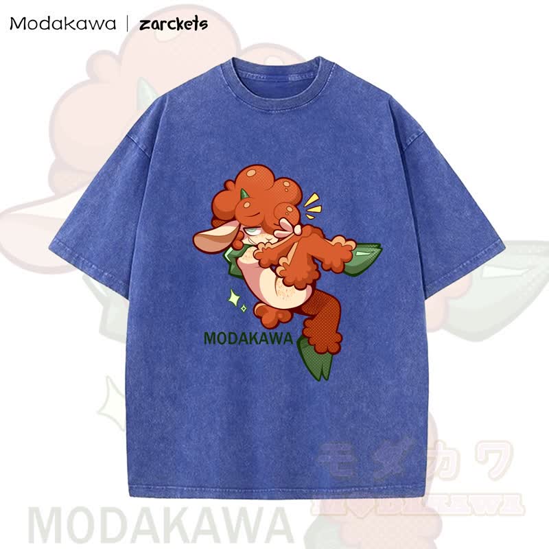 MODAKAWA X zarckets Cute Sheep Print Washed T-shirt - Blue - 5XL - image 8