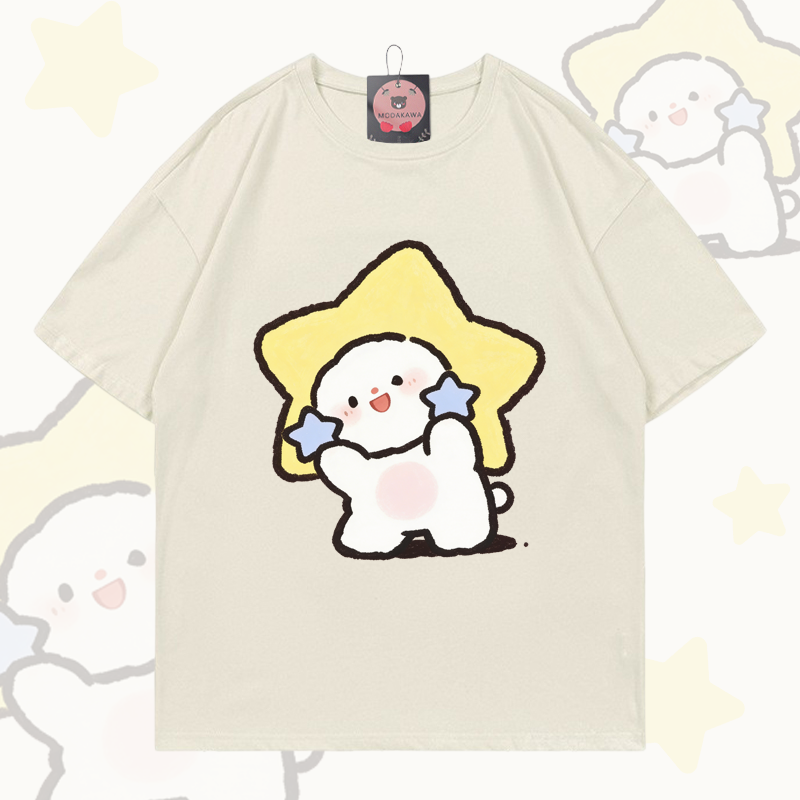 Star Character Graphic Modakawa 100% Cotton T-shirt - Light Beige - 5XL - image 2