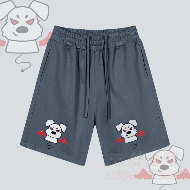 MODAKAWA Devil Puppy Graphic Drawstring Shorts - Dusty Blue - 2XL - image 4