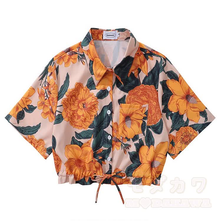 Vintage Print Short Sleeve Button-Up Shirt - Multicolor R - L - image 19