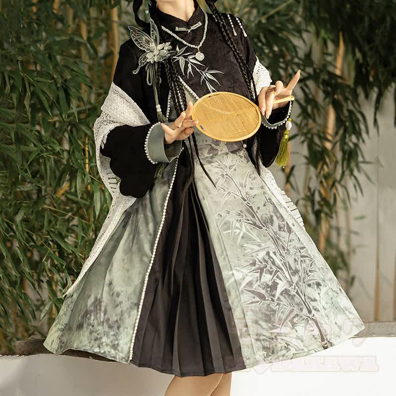 Vintage Open Knit Shawl 3D Butterfly Tassel Top Bamboo Graphic Slip Dress Matching Outfit - image 8