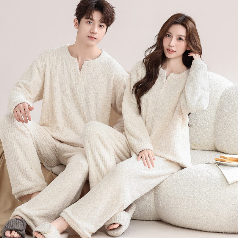 Christmas Coral Fleece Couple Pajamas - White - Men:3XL - image 8