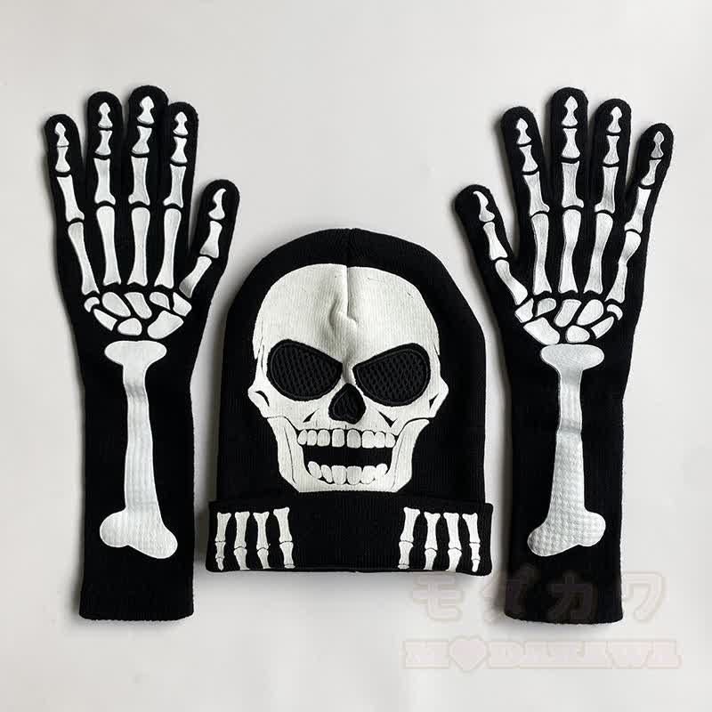 Halloween Glow-in-the-Dark Skull Hat and Gloves Set - Long Gloves+Hat - One Size - image 9
