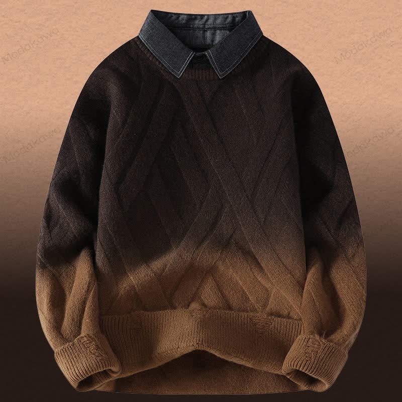 Faux Layered Knit Sweater Corduroy Pants Two Pieces - Khaki Sweater - 3XL - image 16