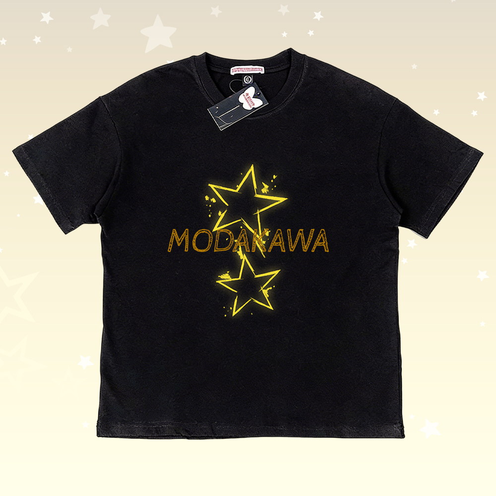 Star Graphic 100% Cotton T-shirt Gradient Shorts Modakawa Matching Outfit - Black & Yellow T-shirt - 5XL - image 5