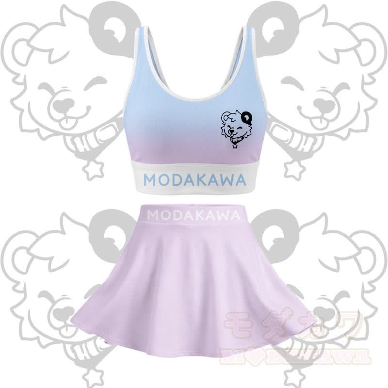MODAKAWA X popipeko Bear Graphic Crop Tank Sport Top Skirt Matching Outfit - Blue & Purple Set - 2XL - image 12