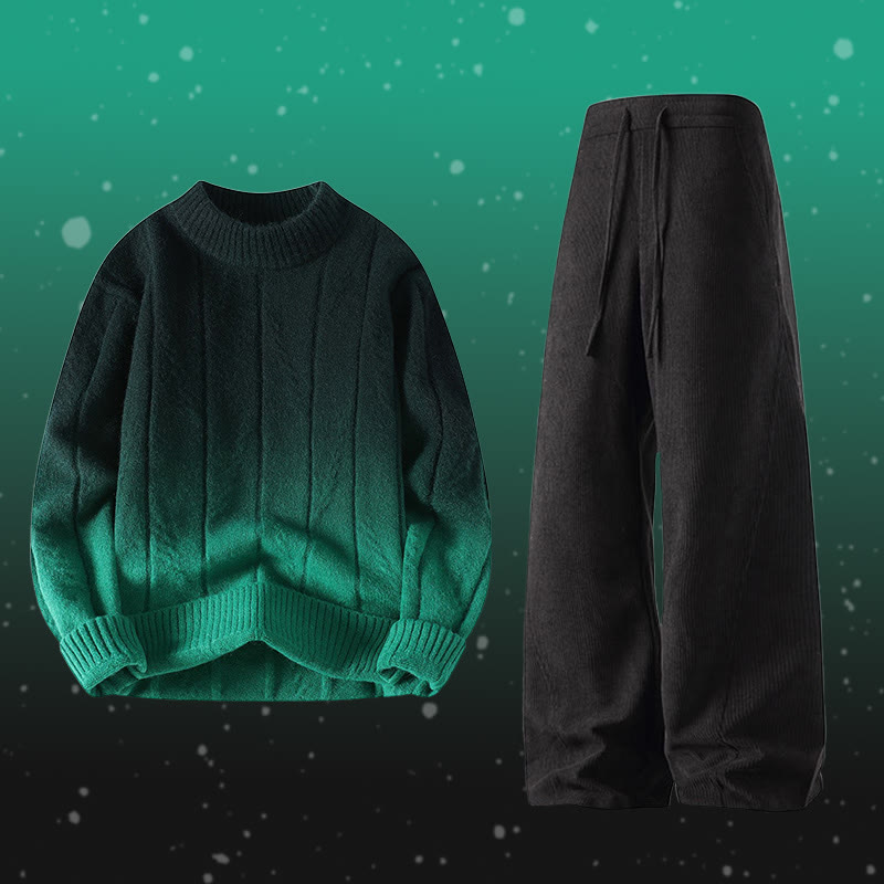 Gradient Knit Sweater Pocket Pants Two Pieces - Set D - 4XL - image 4