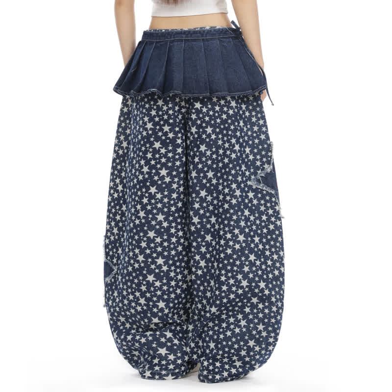 Y2k Vintage American style Star Print Loose Denim Jeans - image 6