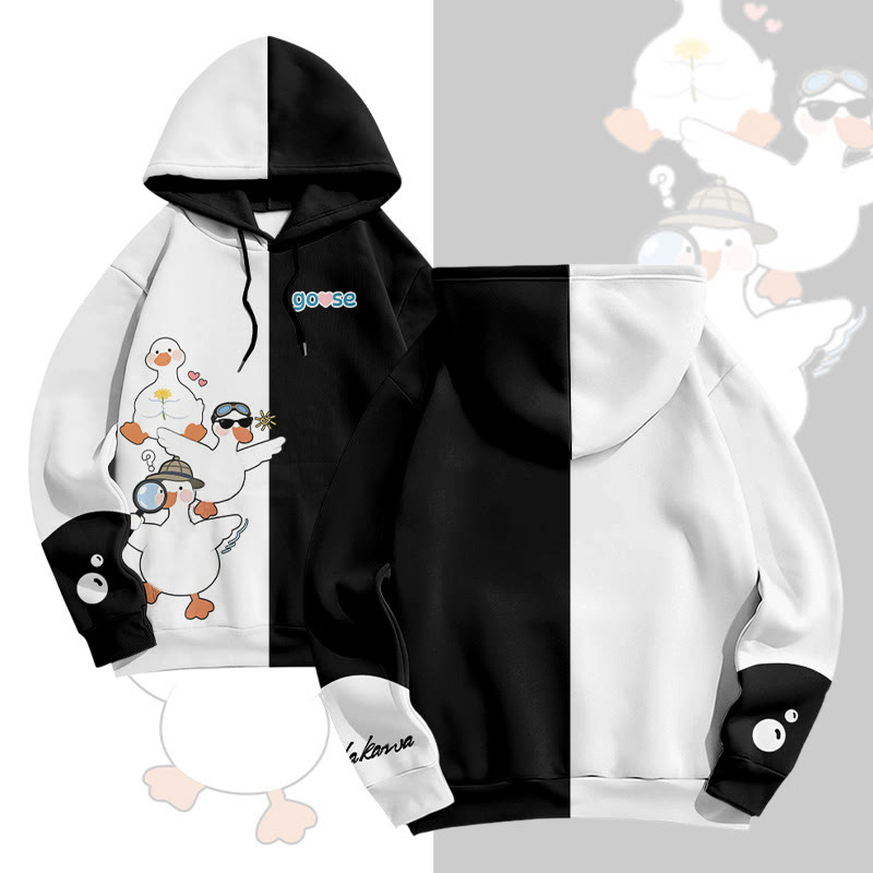 MODAKAWA Quirky Goose Graphic All Over Print Pullover Hoodie - Black - 6XL - image 3