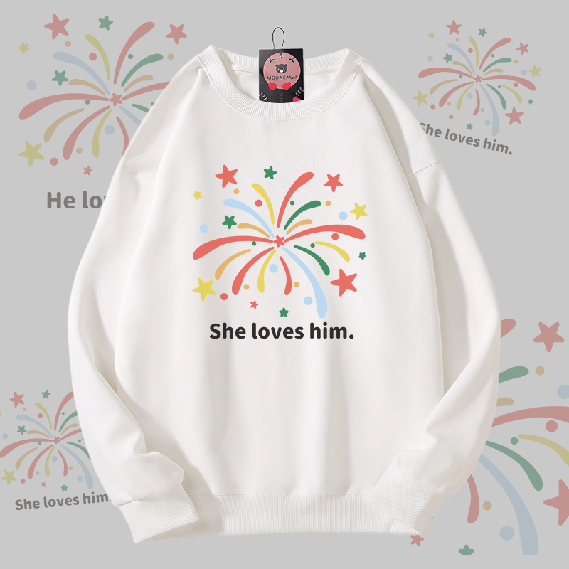 MODAKAWA Fireworks Graphic Unisex Sweatshirt - White - 5XL - image 3
