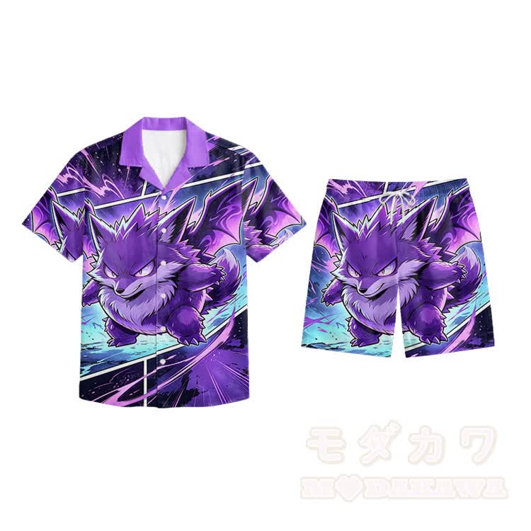Anime Printed Modakawa Shirt & Matching Shorts - Purple Set - 5XL - image 16