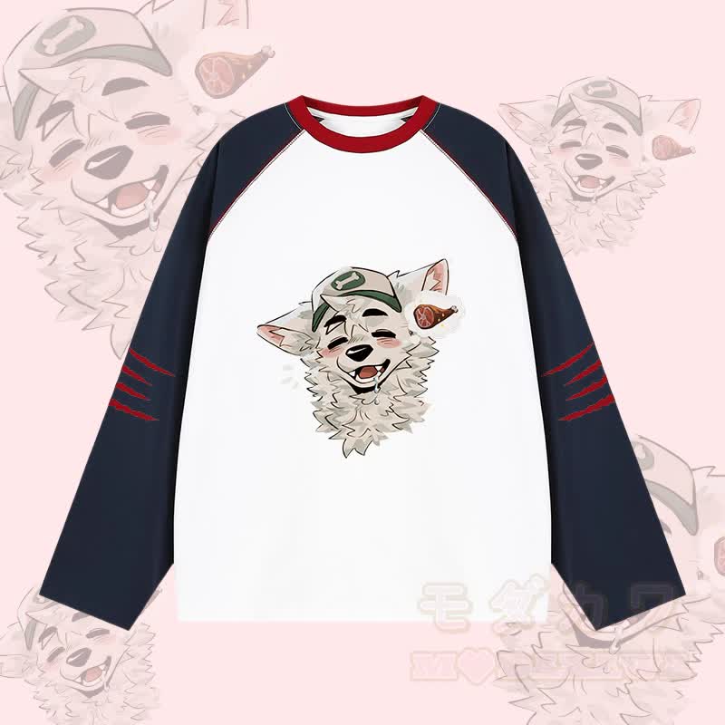 MODAKAWA X atka Fox Wants Meat Grafik- Farben Raglan Langarm-T-Shirt - Weiß - 2XL - image 3