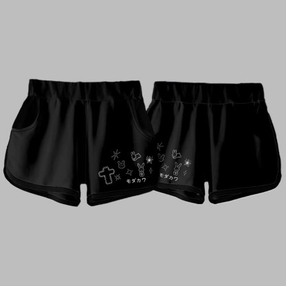 Modakawa Bunny Shorts mit Sternen- und Kreuz-Buchstabenprint - image 5