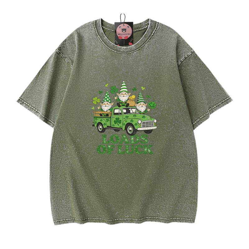 Lucky LOADS OF LUCK St. Pakrit's Day Grafik Modakawa Vintage gewaschenes T-Shirt aus 100% Baumwolle - Green - 5XL - image 8