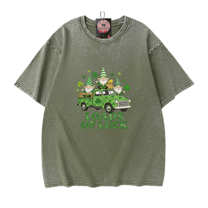 Lucky LOADS OF LUCK St. Pakrit's Day Grafik Modakawa Vintage gewaschenes T-Shirt aus 100% Baumwolle - Green - 5XL - image 8
