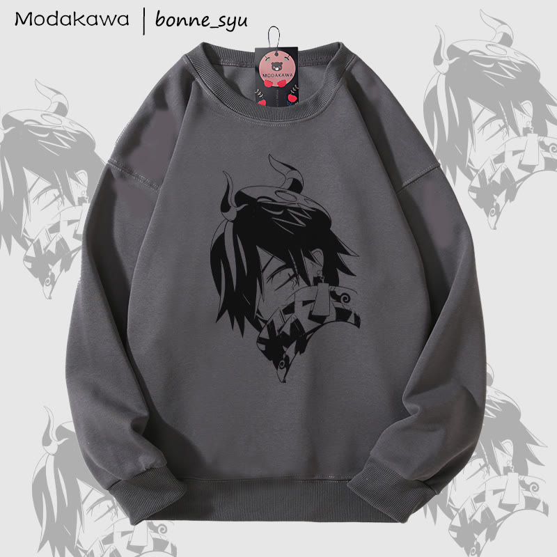 MODAKAWA X bonne_syu Demon Boy Graphic Unisex Sweatshirt - Dark Grey - 5XL - image 4