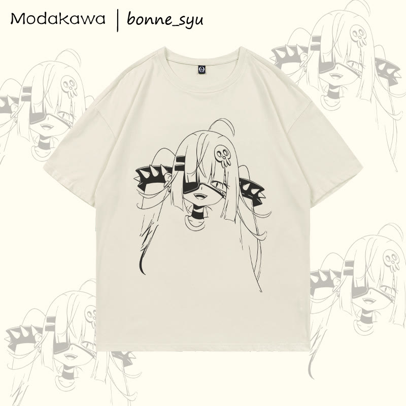 MODAKAWA X bonne_syu Dark Anime Girl Grafik-T-Shirt - Beige - 5XL - image 3