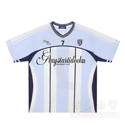 Vintage-T-Shirt aus gestreiftem Mesh-Jersey mit V-Ausschnitt, locker geschnitten und sportlich, kurzärmelig - Blau - 2XL - image 4