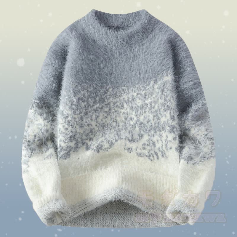 Zweiteiler: Farbverlauf-Strickpullover mit flauschigem Unterrock und Jeans - Grauer Pullover - 2XL - image 8