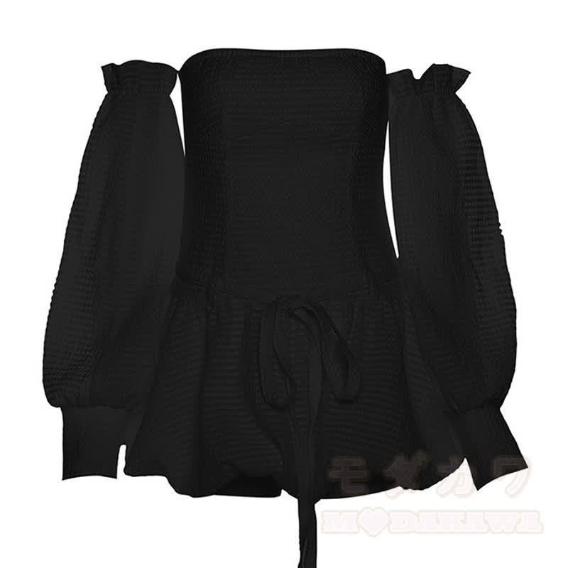 Süßes trägerloses, gerafftes Minikleid mit hohem Bund und ausgestelltem Rock - Schwarz - L - image 9