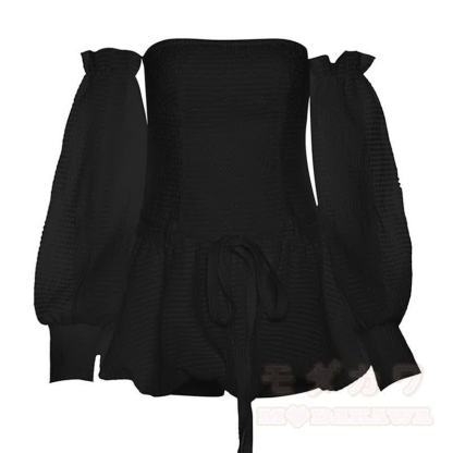 Süßes trägerloses, gerafftes Minikleid mit hohem Bund und ausgestelltem Rock - Schwarz - L - image 9
