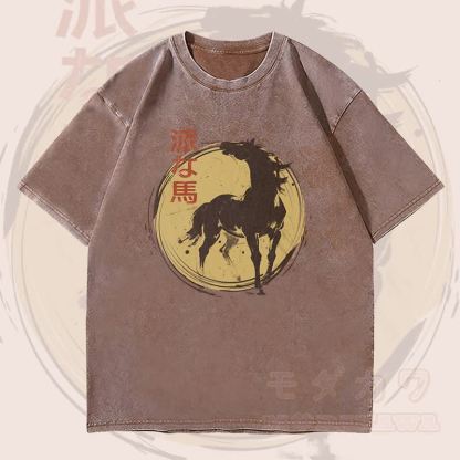 MODAKAWA Unisex-T-Shirt mit majestätischem Pferdemotiv im Vintage-Stil - Braun - 4XL - image 3