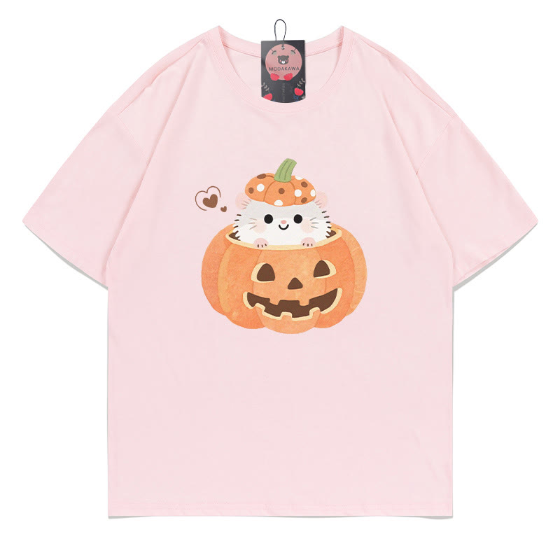 T-Shirt mit Kürbis-Kätzchen-Print - Pink - 5XL - image 5