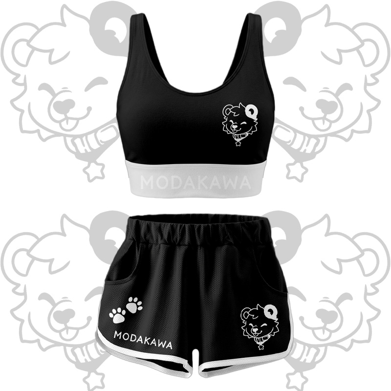 Bären-Grafik Crop Tank Sport Top Shorts Bikini Modakawa passendes Outfit - Black Set - 5XL - image 14