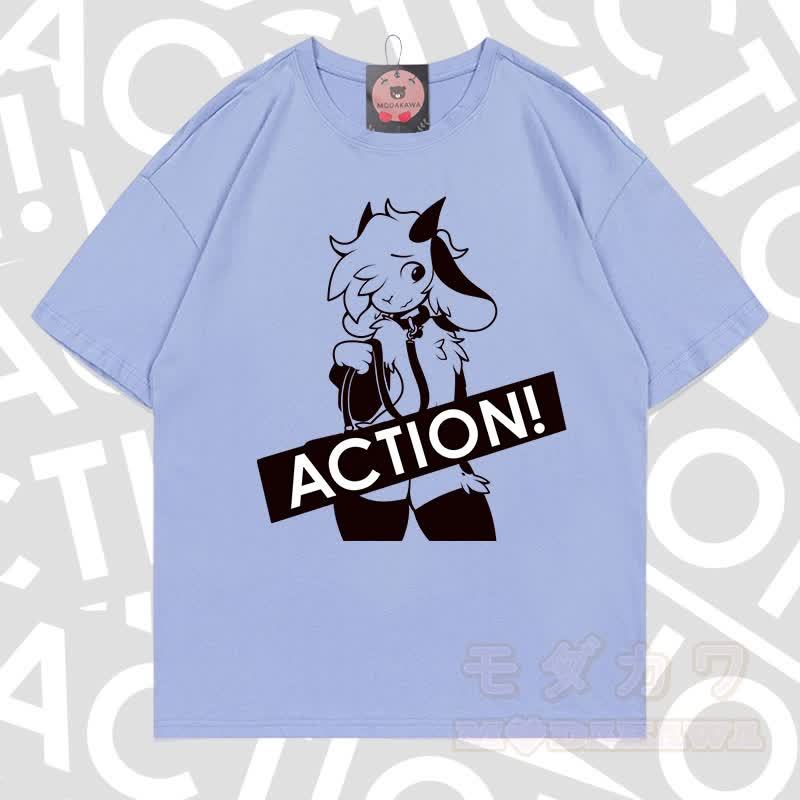 MODAKAWA X zarckets ACTION Goat Graphic 100% Baumwoll-T-Shirt - Dunstblau - 5XL - image 11