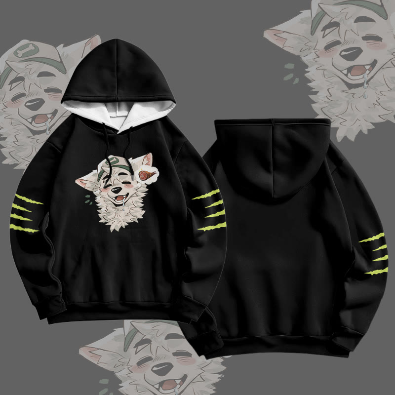 MODAKAWA X atka Fox Wants Meat Graphic All Over Print Pullover Hoodie - Black&Yellow - 6XL - image 3