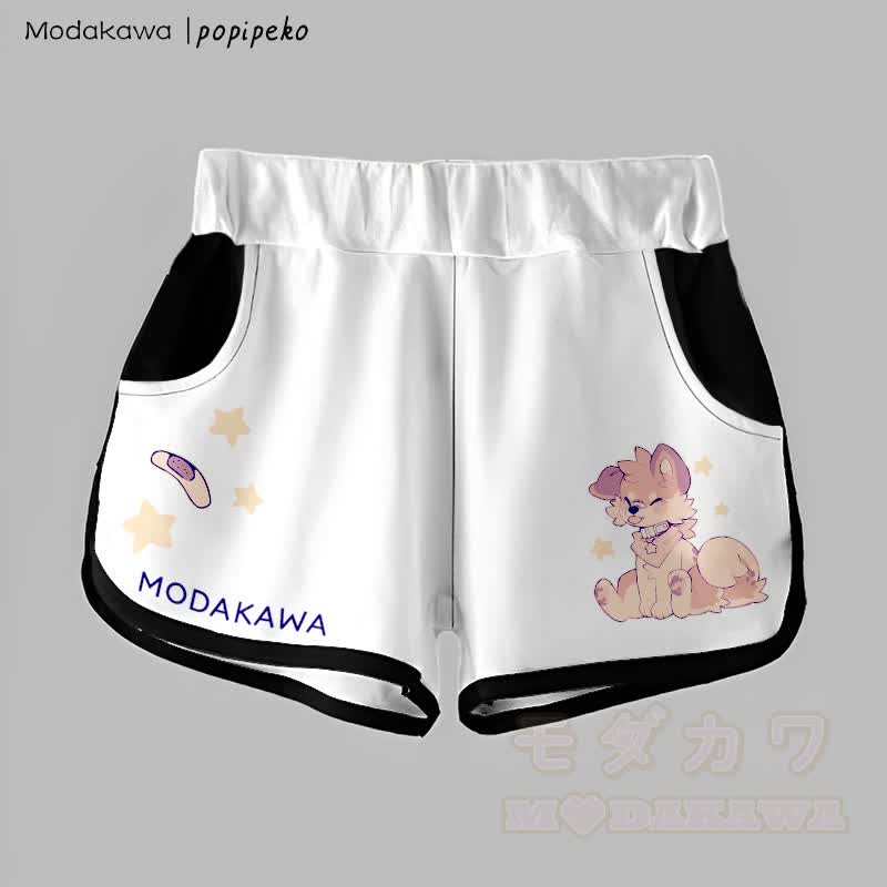 MODAKAWA X popipeko Gradient Tongue-out Puppy Graphic Shorts - Weiß - 5XL - image 6