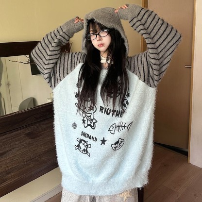 Pullover mit Streifen- und Farben -Tiermuster - image 5