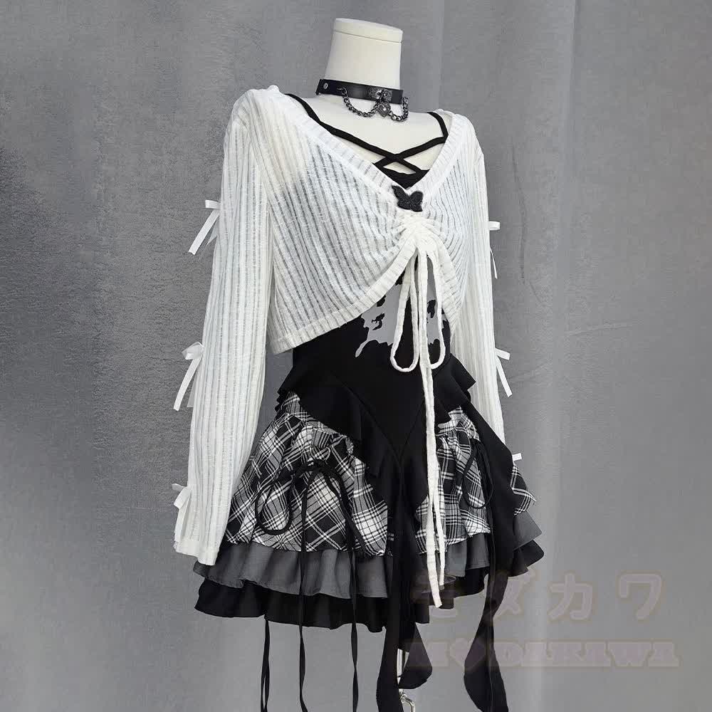 Gothic-Top und Neckholder-Camisole mit Minirock – dreiteiliges Set - image 8
