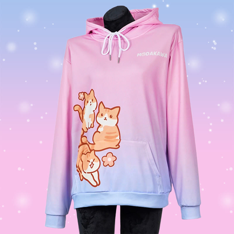 Modakawa Kapuzenpullover mit Farbverlauf und Katzenmotiv (Buchstabenprint) - image 3