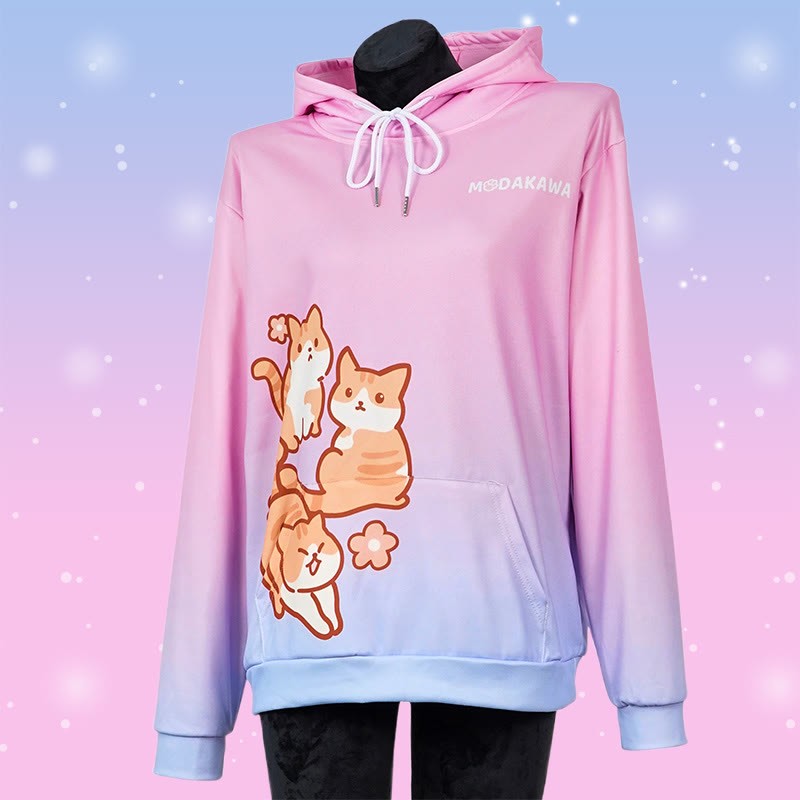 Modakawa Kapuzenpullover mit Farbverlauf und Katzenmotiv (Buchstabenprint) - image 3