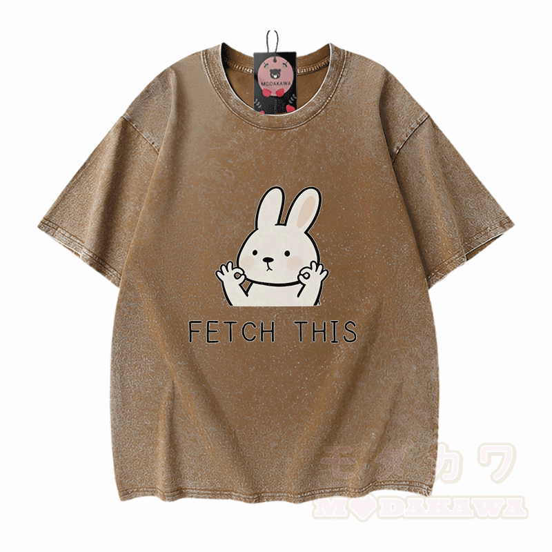 Hol dir dieses Modakawa Vintage T-Shirt mit Hasenmotiv aus 100 % Baumwolle (gewaschen). - Braun - 5XL - image 7