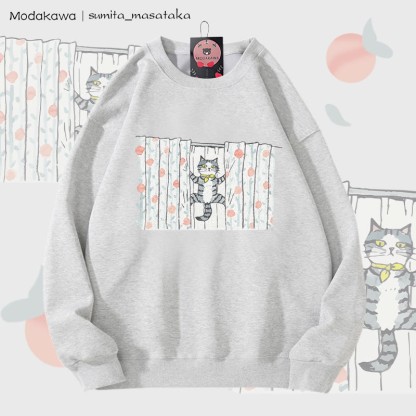 MODAKAWA X sumita_masataka Vorhang Klettern Katze Grafik Unisex Sweatshirt - Grey - 5XL - image 3