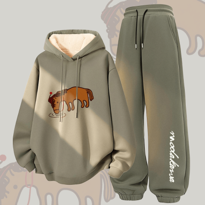 MODAKAWA Thirsty Horse Grafik-Set aus dick gefüttertem Fleece mit Kapuze und Hose, zweiteilig - Green - 5XL - image 3