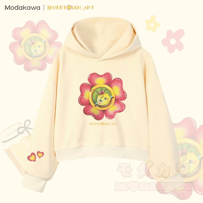 MODAKAWA X INVERTOUCH_ART Flower Bee Graphic Modakawa Cropped Cotton Hoodie - Aprikose B - 3XL - image 11