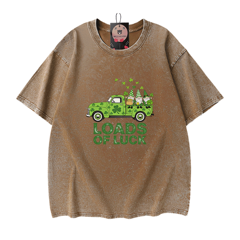VIEL GLÜCK St. Pakrit's Day Grafik Modakawa Vintage gewaschenes T-Shirt aus 100% Baumwolle - Brown - 5XL - image 7