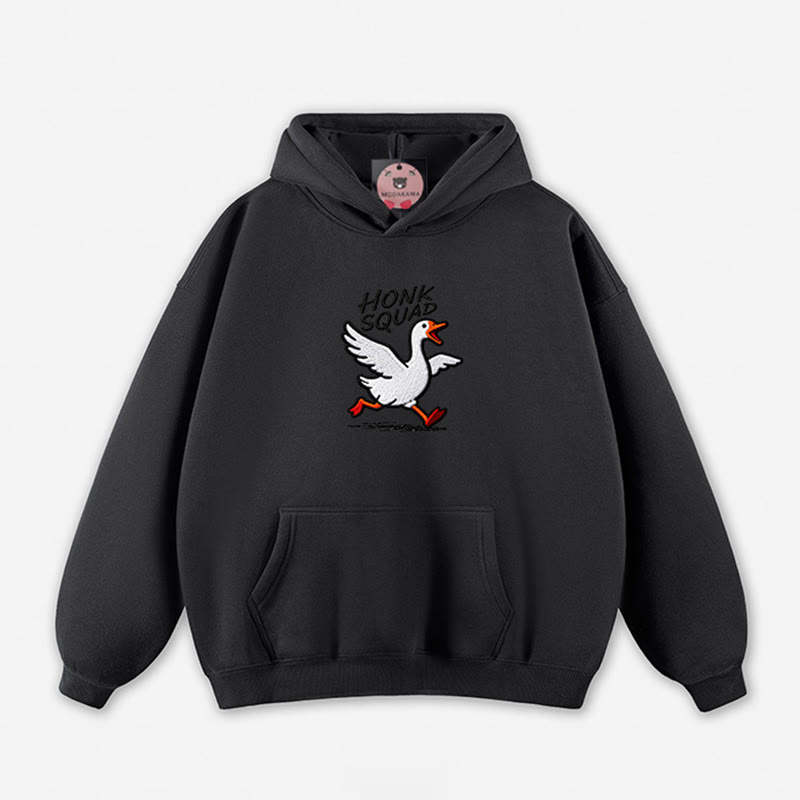 HONK SQUAD Running Goose Graphic Loose Hoodie - Black - 5XL - image 10