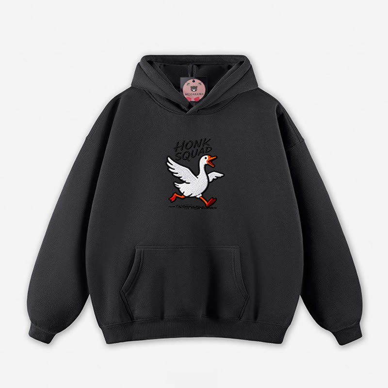 HONK SQUAD Running Goose Graphic Loose Hoodie - Black - 5XL - image 10