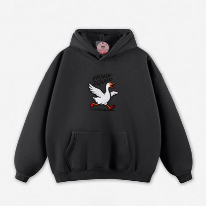 HONK SQUAD Running Goose Graphic Loose Hoodie - Black - 5XL - image 10