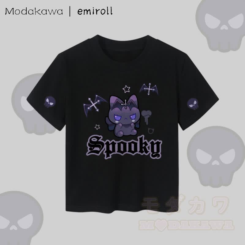 MODAKAWA X emiroll Devil Kitty Grafik Damen Crop-Top aus 92 % gekämmter Baumwolle - Schwarz - XL - image 5