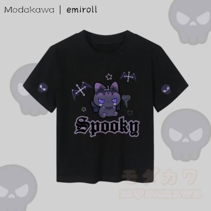 MODAKAWA X emiroll Devil Kitty Grafik Damen Crop-Top aus 92 % gekämmter Baumwolle - Schwarz - XL - image 5