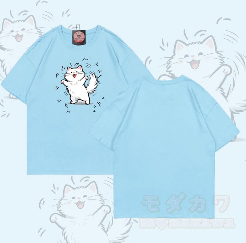 Modakawa T-Shirt mit fröhlichem Katzenmotiv aus 100 % Baumwolle - Himmelblau - 5XL - image 7